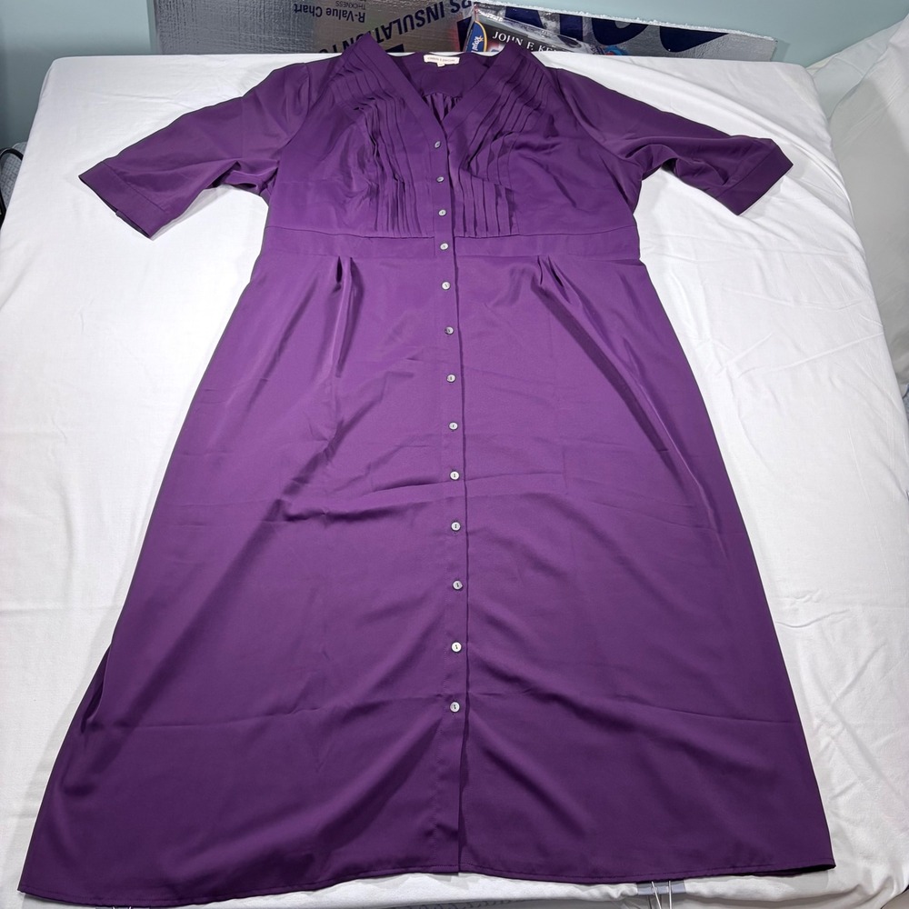 Standards & Practices Purple Button Up Pintuck Maxi Dress 1X Plus Size